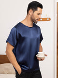 SilkSilky CA Pure Silk Short Sleeve Round Neck Men's T Shirt DarkBlue 007