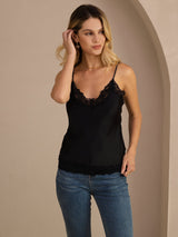 [Black] SilkSilky-CA Spaghetti Strap V Neck Camisole 003