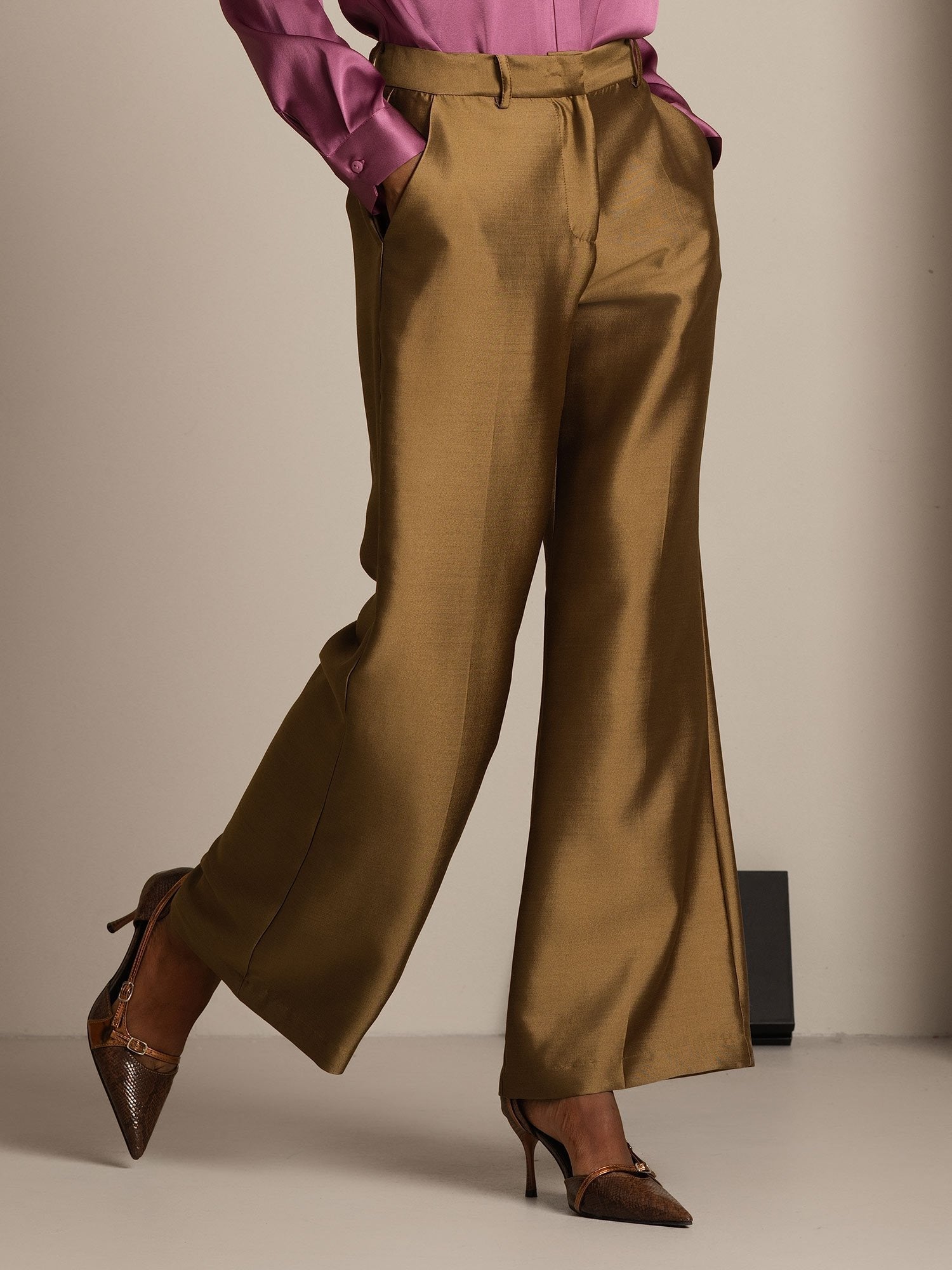 [Bronze] SilkSilky-CA 32Momme Silk-Wool Blend Womens Pants 007,