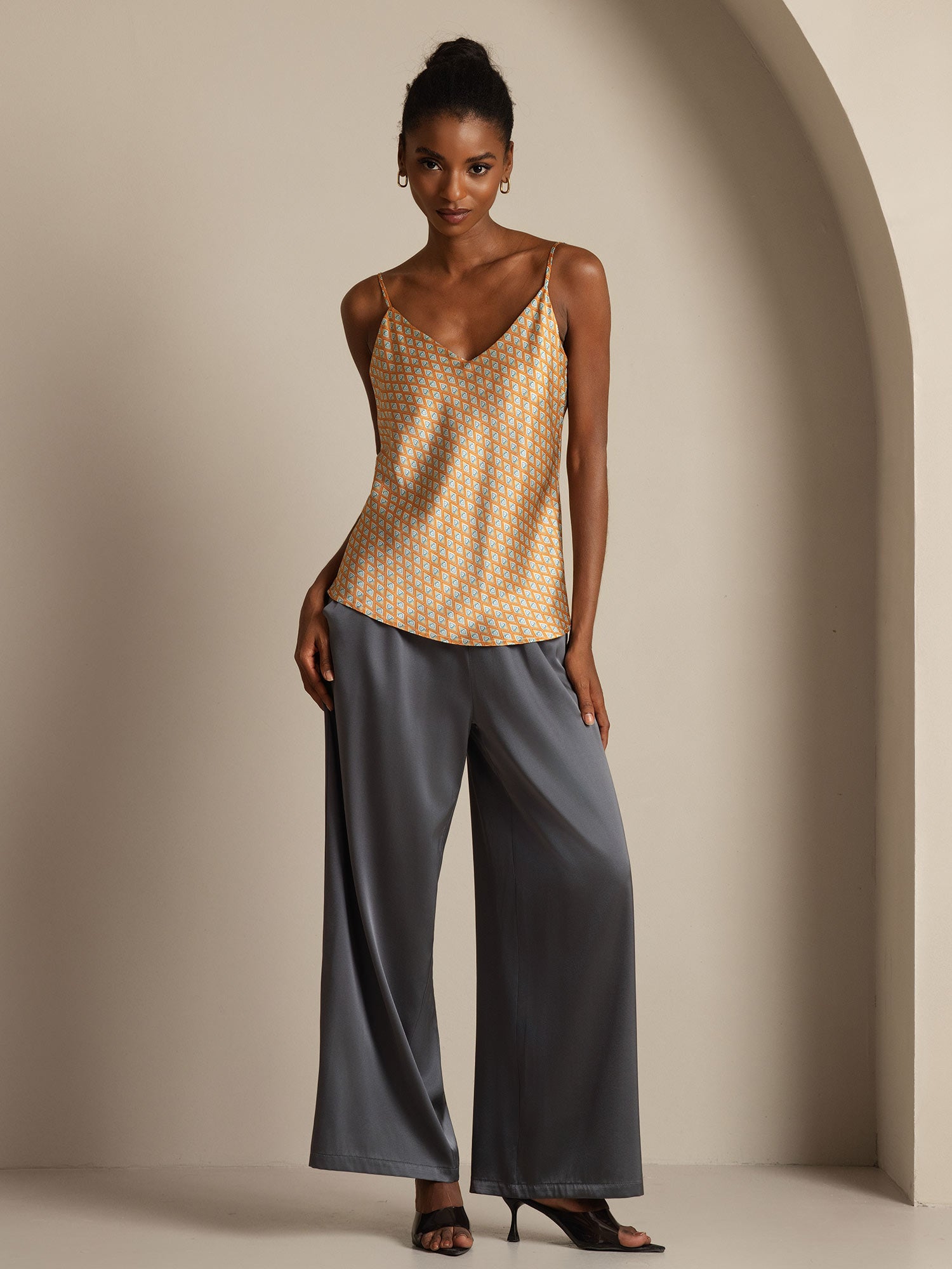 [Floral] SilkSilky-CA Pure Silk V Neck Camisole 007