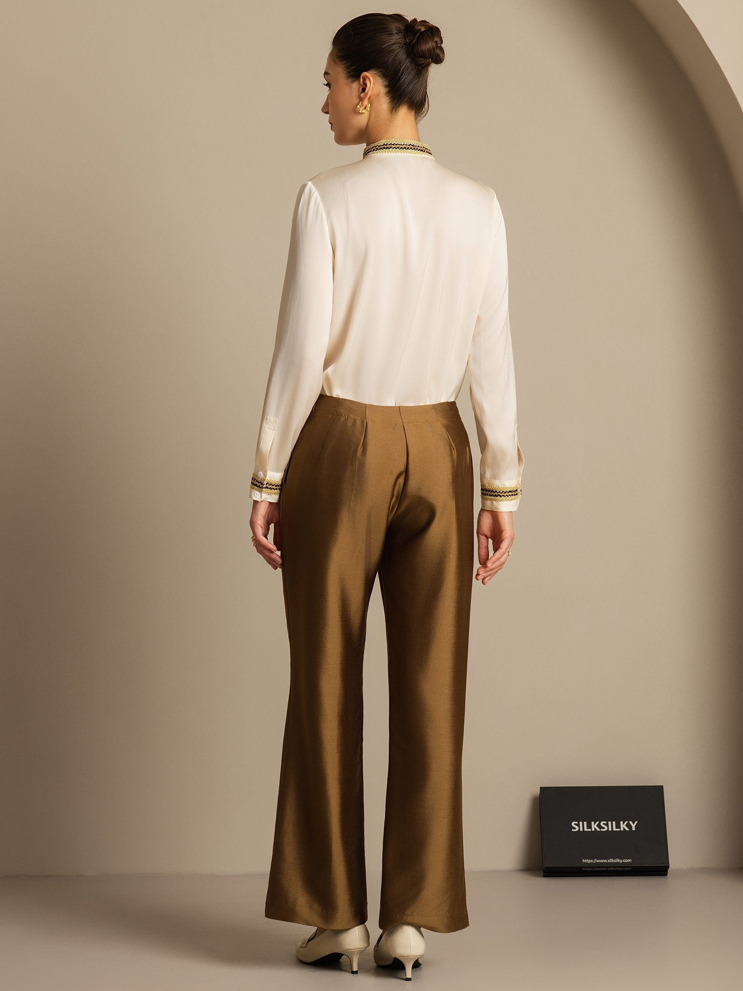 [Bronze] SilkSilky-CA 32Momme Silk-Wool Blend Womens Pants 002,