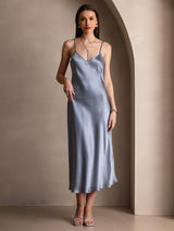 [Grayish Blue] SilkSilky-CA Spaghetti Strap V Neck Dress 003