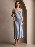 SilkSilky-CA Pure Silk Sleeveless Round Neck Dress GrayishBlue 003