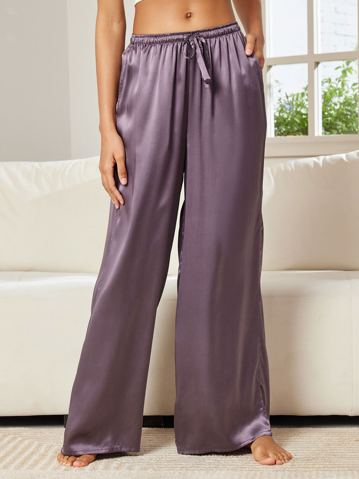 [Purple Gray] SilkSilky-CA Pure Silk Womens Pants 003