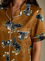 [Brown Lion] SilkSilky-CA Short Sleeve Notch Collar Women's Pajamas 005
