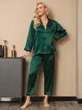 SilkSilky CA Long Sleeve Lapel Women's Pajamas Green 003