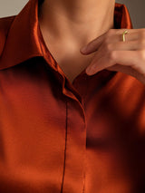 [Caramel] SilkSilky-CA 19Momme Stretch Silk Charmeuse Long Sleeve Lapel Collar Women's Shirt 006