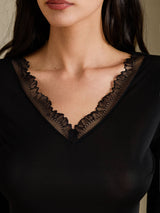 [Black] SilkSilky-CA Long Sleeve V Neck Women's Long Johns 005