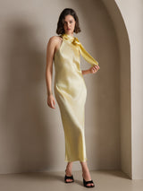 [Light Yellow] SilkSilky-CA Sleeveless Halter Dress 006