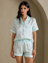 [Sky Floral] SilkSilky-CA Short Sleeve Notch Collar Women's Pajamas 004