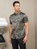 SilkSilky CA Silk Short Sleeve Collar Men's Shirt GrayishGreen 005