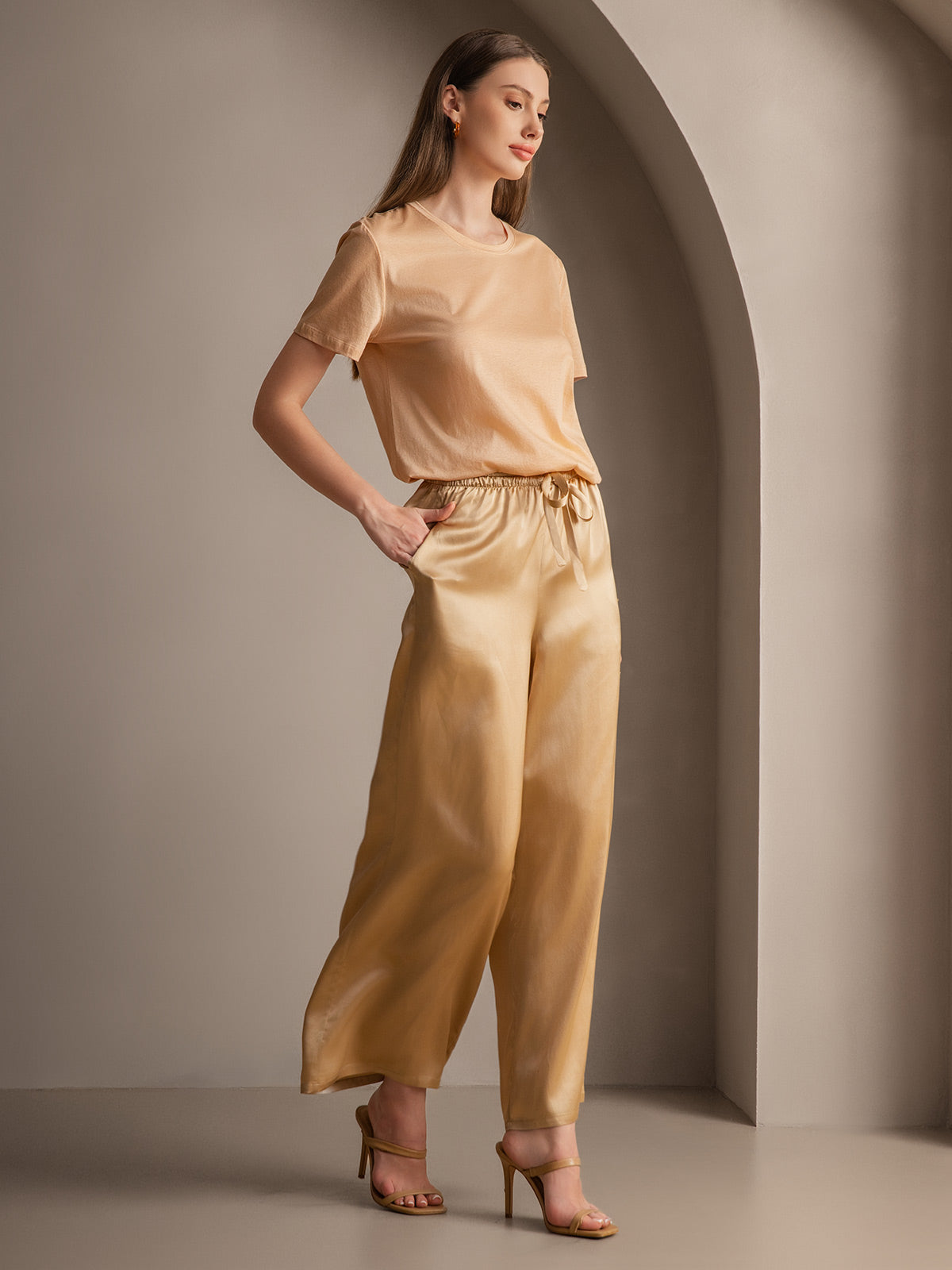 SilkSilky CA Pure Silk Womens Pants Champagne 002