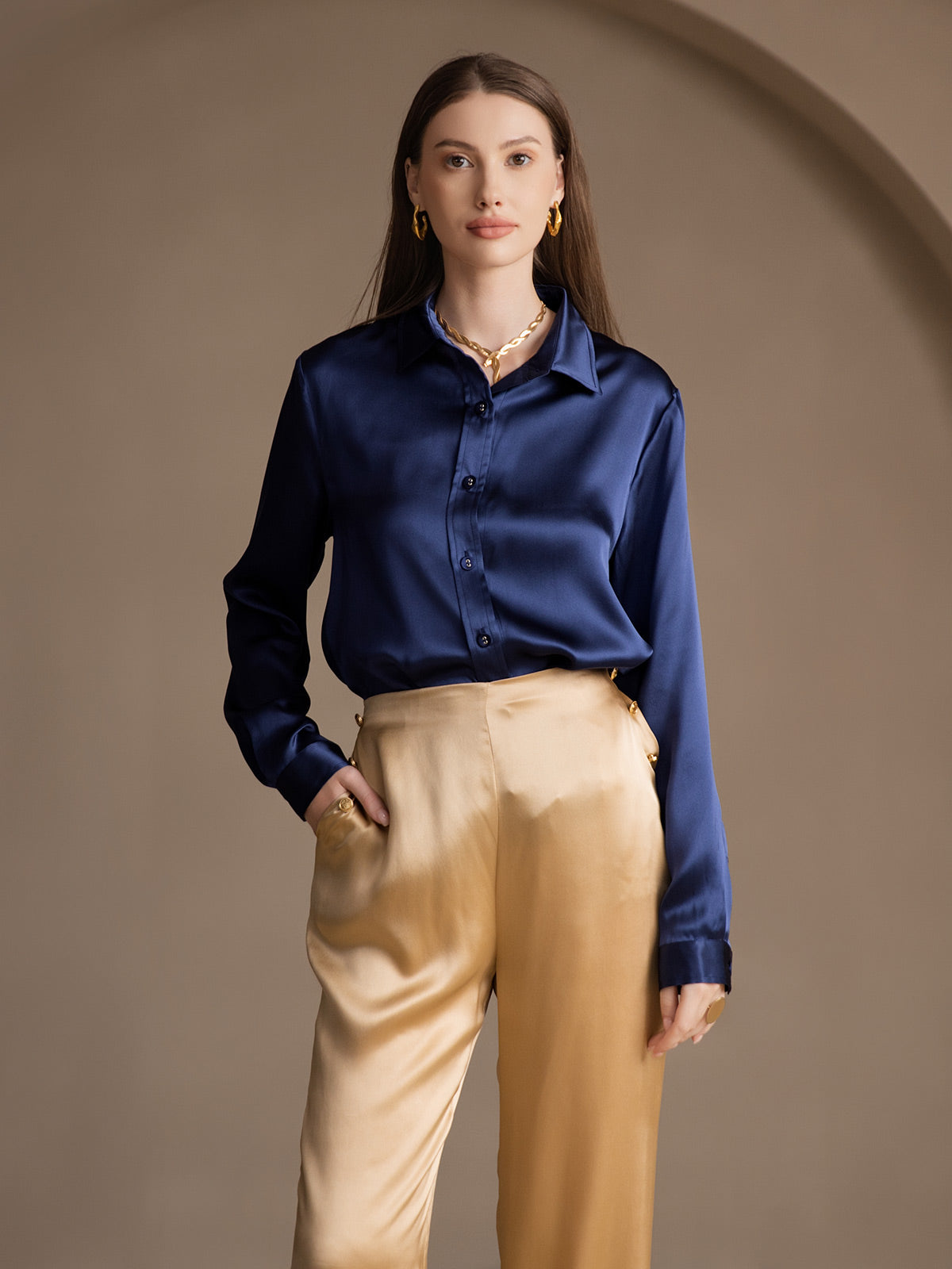 [Champagne] SilkSilky-CA 19Momme Silk Womens Pants 008