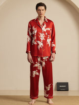 [Wine] SilkSilky-CA Long Sleeve Lapel Collar Men's Pajamas 003