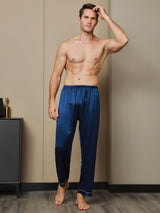 [Dark Blue] SilkSilky-CA Pure Silk Mens Sleep Bottoms 003,