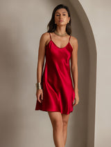[Wine] SilkSilky-CA Spaghetti Strap V Neck Dress 003