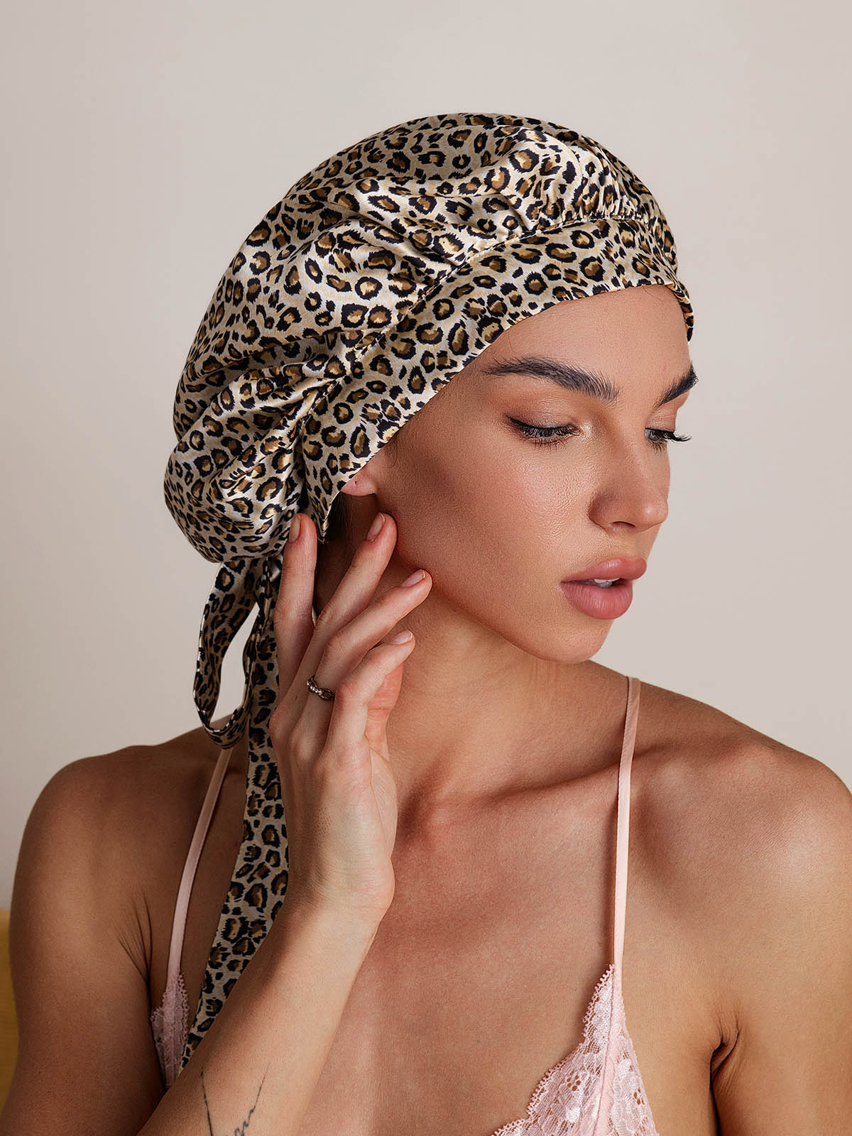 [Leopard] SilkSilky-CA Pure Silk Sleep Cap 001