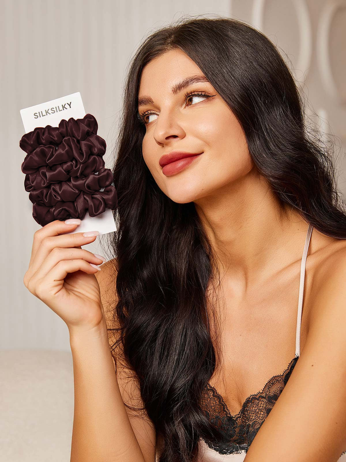 [Brown] SilkSilky-CA 19Momme Pure Silk Scrunchie 001
