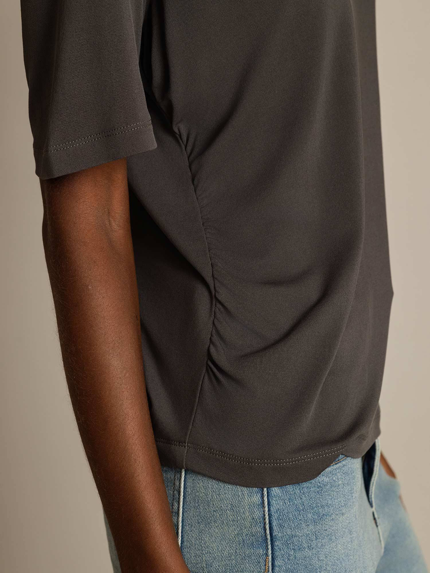 [Gray] SilkSilky-CA Pure Silk V Neck Women's T-Shirt 005