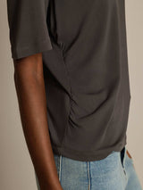 [Gray] SilkSilky-CA 100% High-Twist Silk Jersey Short Sleeve V Neck Women's T-Shirt 005