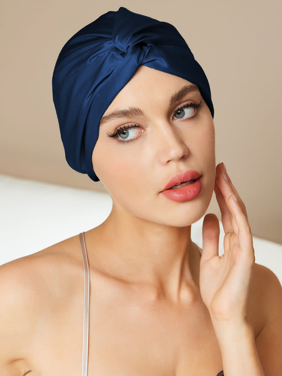 SilkSilky-CA Pure Silk Sleep Cap DarkBlue 001