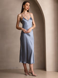 SilkSilky-CA Pure Silk Sleeveless Round Neck Dress GrayishBlue 004