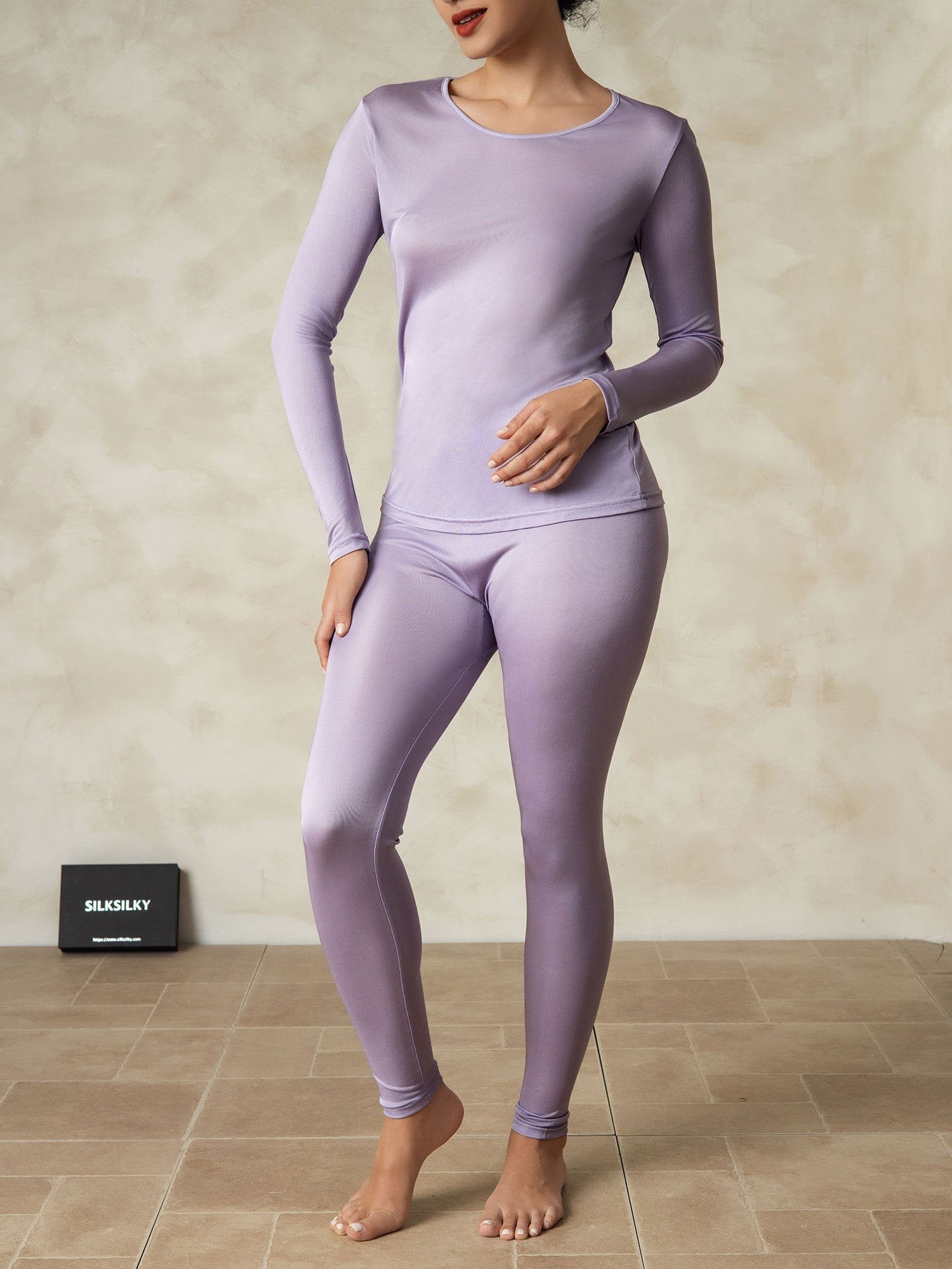 [Purple] SilkSilky-CA Silk Knitted Round Neck Long Johns 004