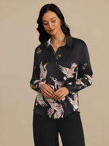 [Black] SilkSilky-CA Long Sleeve Lapel Collar Women's Shirt 004
