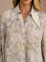 [Sage Blossom] SilkSilky-CA Long Sleeve Lapel Collar Blouse 005