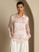 [Pink] SilkSilky-CA Long Sleeve Lapel Collar Women's Shirt 003