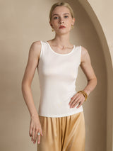 [White] SilkSilky-CA Sleeveless Round Neck Women's T-Shirt 003