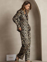 [Leopard] SilkSilky-CA 19Momme Silk Lapel Collar Women''s Outfit Sets 004