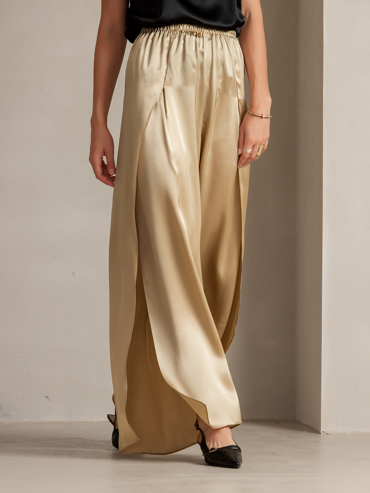 [Champagne] SilkSilky-CA 19Momme Silk Split Women's Pants 010