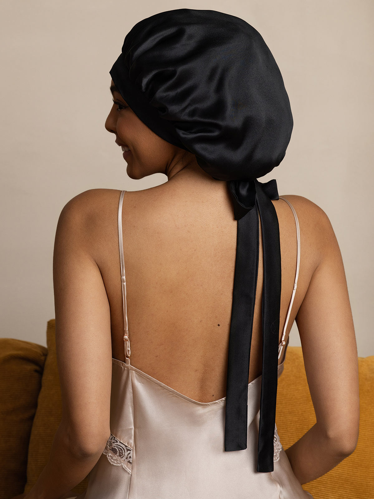[Black] SilkSilky-CA Pure Silk Sleep Cap 006