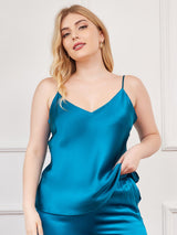 [Teal] SilkSilky-CA Spaghetti Strap V Neck Plus Size Camisole Top 003