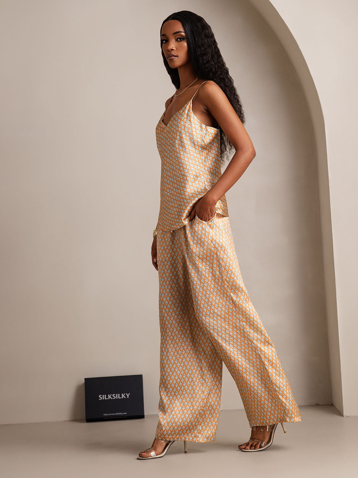 [Floral] SilkSilky-CA Pure Silk V Neck Camisole Set 007