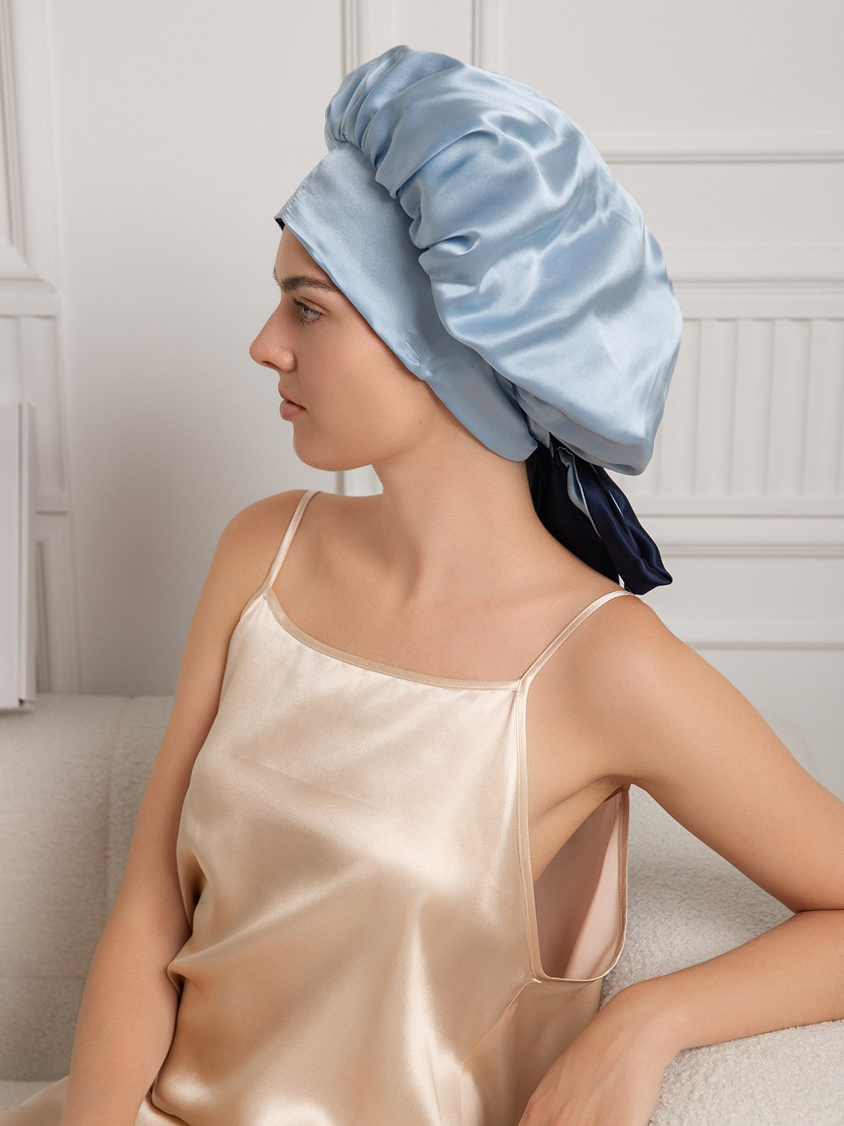 SilkSilky-CA Pure Silk Sleep Cap DarkBlue 007