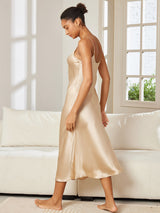 [Champagne] SilkSilky-CA Spaghetti Strap V Neck Nightgown 002