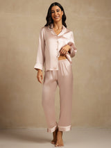 [Pink] SilkSilky-CA Long Sleeve Notch Collar Women's Pajamas 001
