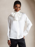 SilkSilky CA19MommeSilkLongSleeveTieNeckWomen'sShirtWhite003