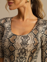 [Snakeskin] SilkSilky-CA 100% Silk Jersey Half Sleeve Scoop Neck Women's T-Shirt 006