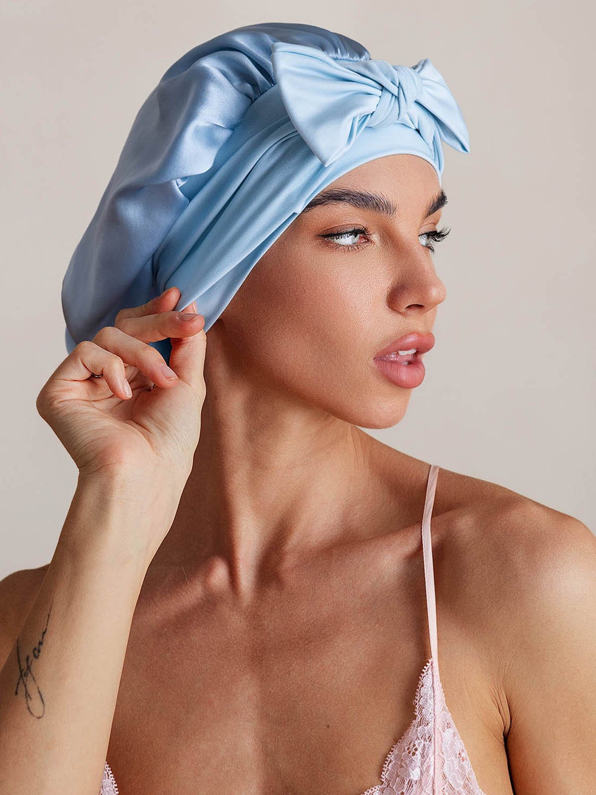 SilkSilky-CA Pure Silk Sleep Cap SkyBlue 003
