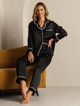 [Black] SilkSilky-CA Long Sleeve Notch Collar Women's Pajamas 008