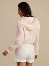 [Pink] SilkSilky-CA 18Momme Silk Satin Surah Long Sleeve High Neck Women's Outerwear 002