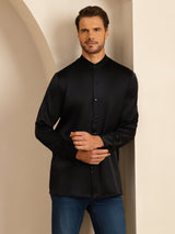 [Black] SilkSilky-CA Long Sleeve Stand Collar Men''s Shirt 006