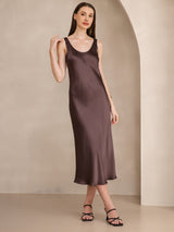 [Coffee] SilkSilky-CA Sleeveless Scoop Neck Dress 005