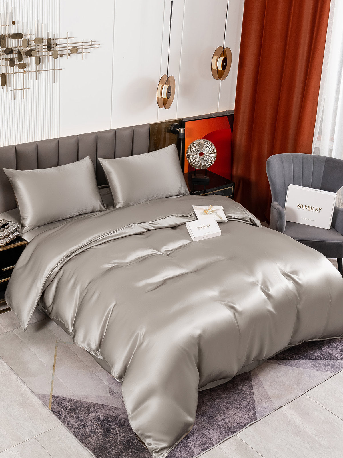 SilkSilky CA 19Momme Pure Silk Bedding Set Gray 001