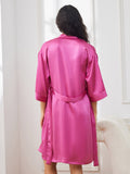 SilkSilky CA Pure Silk 3/4 Sleeve Nightgown&Robe Set RoseRed 002