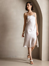 [Beige] SilkSilky-CA Spaghetti Strap Scoop Neck Dress 004