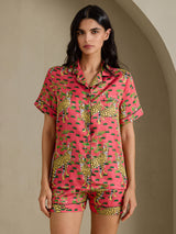 [Coral Serval] SilkSilky-CA Short Sleeve Notch Collar Women's Pajamas 001